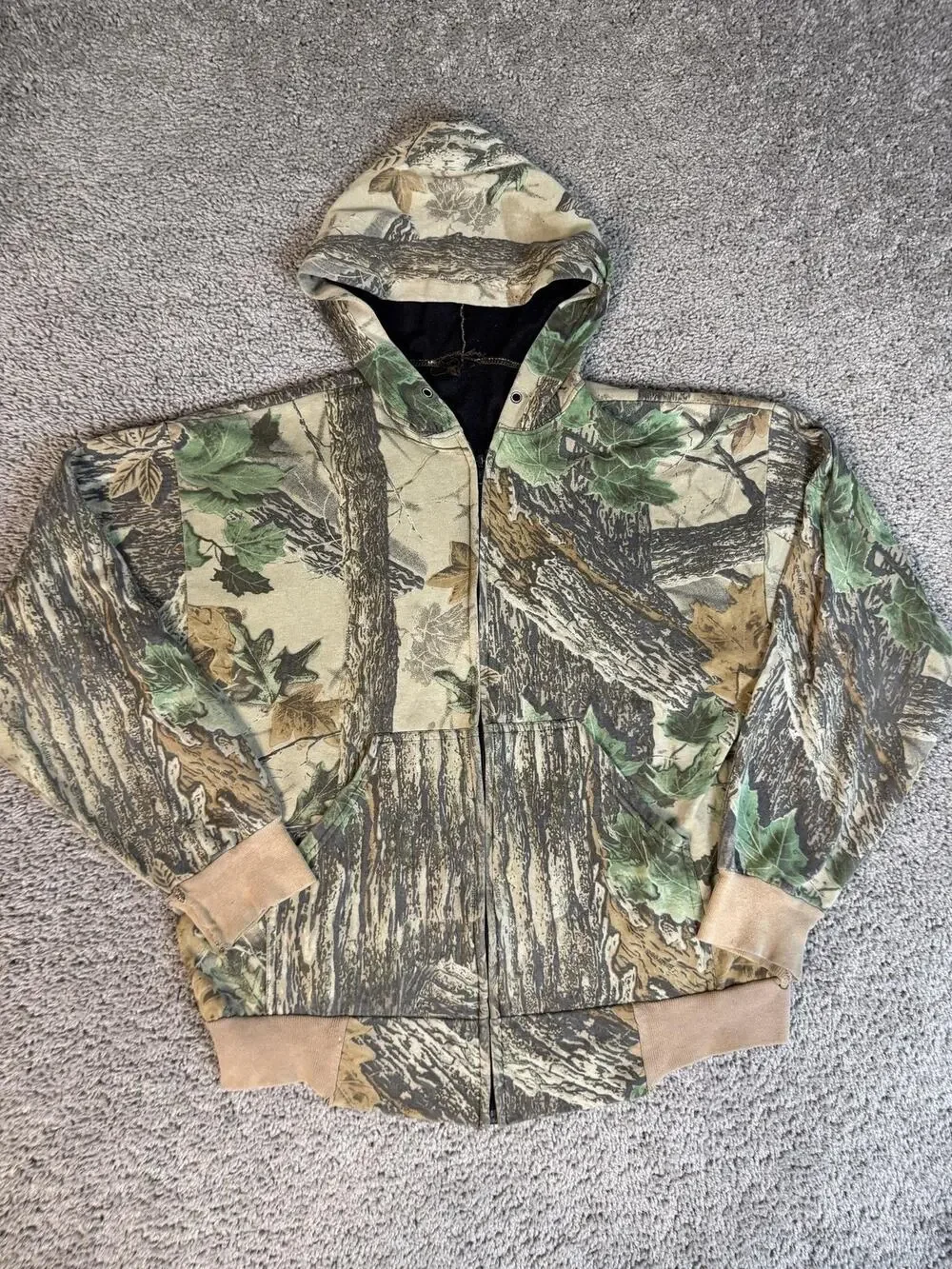 Vintage 80s Realtree Hoodie Mens XL Full Zip Hooded Pockets Fleece Camouflage